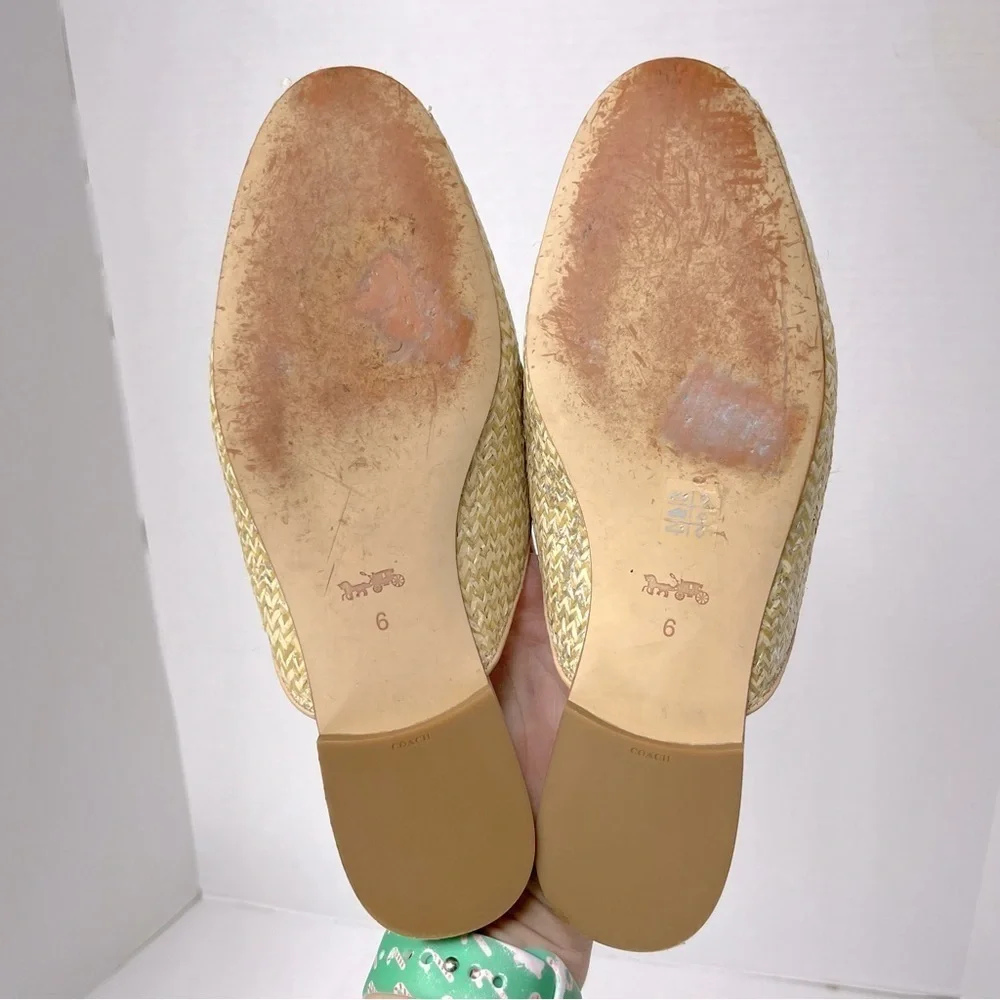 Coach stassi slides raffia woven straw mules closed toe size 6